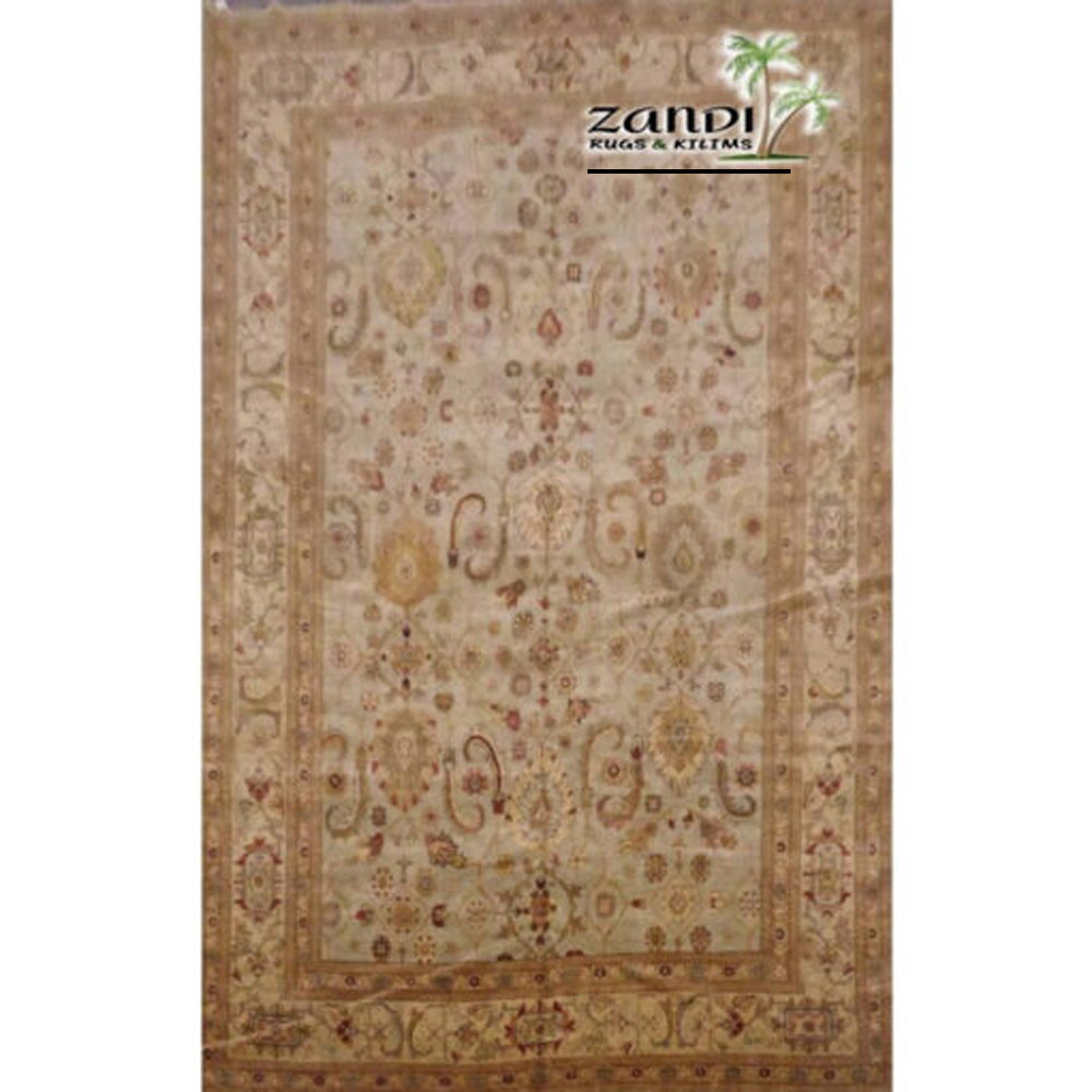 Hand Knotted Agra Wool Indian Rug Size 13'1"X9'11" (Gr15139) (Panr15139) (Cream, Camel)